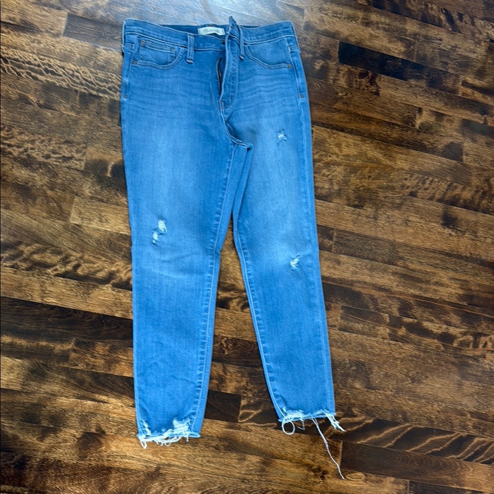 Madewell Blue Ankle Cropped Jeans with Frayed Hem